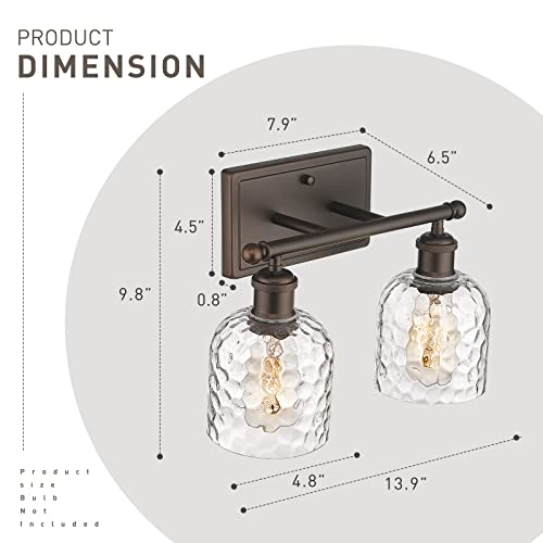 zeyu 2-Light Bathroom Vanity Light, Farmhouse Wall Sconce Lighting with Clear Hammered Glass, Oil Rubbed Bronze Finish, ZJF63B-2W ORB - color: Oil Rubbed Bronze|Hammered Glass, size: 2-Light