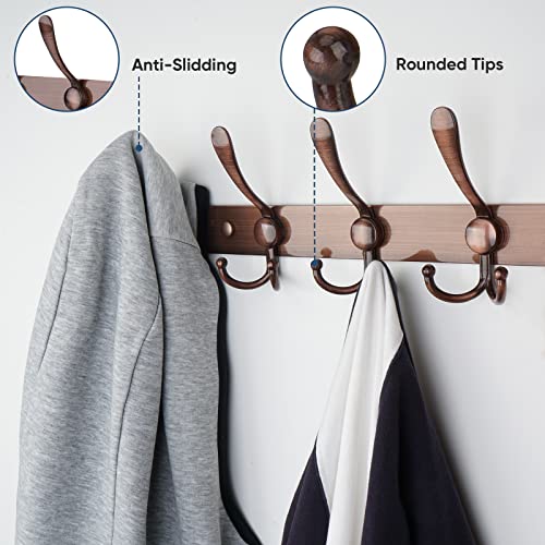 TICONN Wall Mounted Coat Rack, Five Heavy Duty Tri Hooks All Metal Construction for Jacket Coat Hat in Mudroom Entryway (Antique Bronze, 2-Pack) - color: Antique Bronze