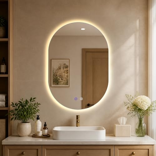 32"x 22" Oval LED Bathroom Mirror with Lights | Lighted Bathroom Vanity Mirror for Wall, Anti-Fog+3 Color Dimmable+Backlit+For Bathroom, Vanity, Shaving(Horizontal/Vertical)