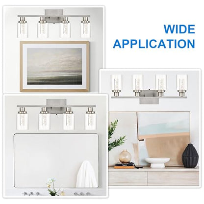 MELUCEE 4-Light LED Bathroom Lighting Fixtures Brushed Nickel,3000K-6000K | Dimmable LED Vanity Light for Bathroom Bathroom Wall Lights with Crystal Bubble Clear Glass Shade, Built-In LED Chips - color: Brushed Nickel, size: LED-4 Lights