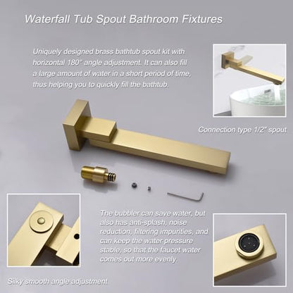 4 Way Thermostatic Shower Diverter System with 12 inch Shower Head and Tub Spout, Brushed Gold Bathroom Shower Faucet Set with 6 Body Jet and Handheld Spray - color: Brushed Gold, size: 12" Ceiling Shower