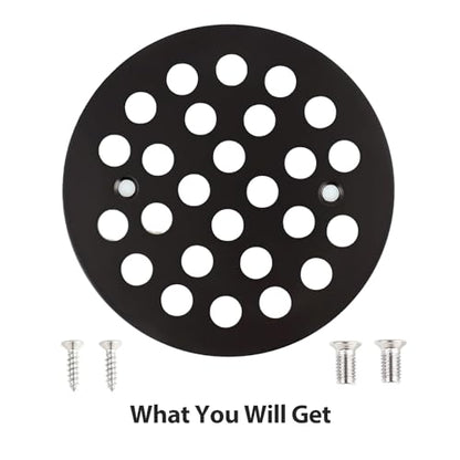 4-1/4” Round Shower Drain Cover,Screw-in Shower Drain Strainer,Easy-to-Install Replacement Cover - color: Black, size: 4-1/4 inch