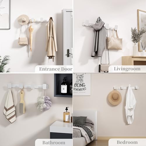 Coat Rack Wall Mount Coat Hooks - White Hook Rack with 4 Hooks Aluminum Wall Rack Hooks for Hanging Coat Hat Bag Towel Hanger Rustproof Coat Holder - color: White, size: Square 4 Hooks 1 Pack