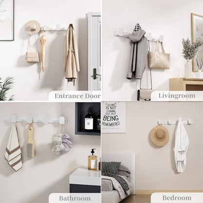 Coat Rack Wall Mount Coat Hooks - White Hook Rack with 4 Hooks Aluminum Wall Rack Hooks for Hanging Coat Hat Bag Towel Hanger Rustproof Coat Holder - color: White, size: Square 4 Hooks 1 Pack