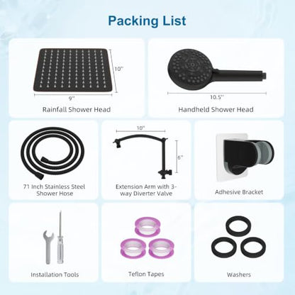 Hibbent Metal 10" High Pressure Rain Shower Head Combo, Oil-Rubbed Bronze | cUPC Certified Rainfall Shower Head with handheld 10 Sprays, 16'' Adjustable Extension Arm, 71'' Hose, Showerhead Holder - color: Oil Rubbed Bronze, style: Square 10''