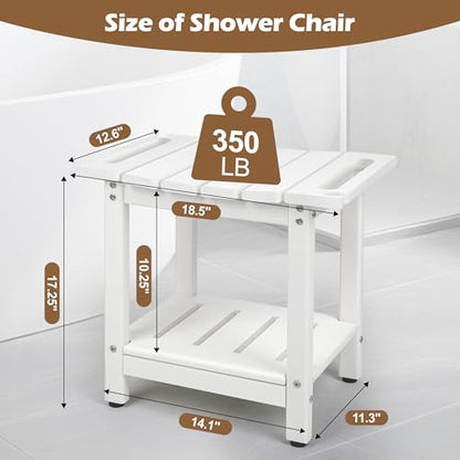 Shower Bench, HDPE Waterproof Shower Chair for Inside Shower | Heavy-Duty Shower Bench with Non-Slip Adjustable Feet & Storage Shelf, Stable Bathroom Stool for Shaving Legs, White - color: White