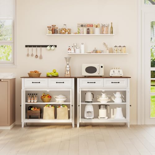 Gizoon Kitchen Sideboard Buffet Cabinet, 32'' H Large Kitchen Storage Island and Adjustable Shelf, Modern Coffee Bar Console Cabinet for Dining Room, Bathroom, Entryway, Retro | 32"H, Large Storage Island, Fits Dining Room/Bathroom/Entryway, Modern Consol