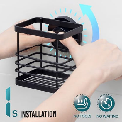 TAILI Patented Suction Cup Toothbrush Holder, Stainless Steel Anti-Puddling Shower Toothbrush Holder, No Drilling Removable Organizer for Bathroom Toothpaste, Razor, Kitchen and Office Items, Black - color: Black