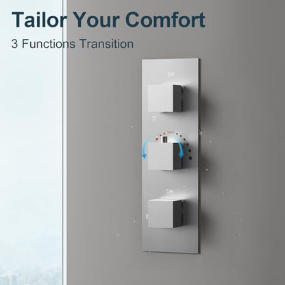 3-Function Thermostatic Shower System with Dual Rainfall Heads, Handheld Sprayer Brushed Nickel - color: Brushed Nickel