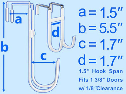 Mars-Rock Double Over Door Steel Hooks 2 Pack Fit 1-3/8" Door 5.5" White | Plastic Coated Rubber Feel Towel Rack Robe Coat Shoe Wreath Hanger No Damage No Scratch for Bathroom Heavy Duty Thin Top
