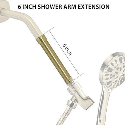 Shower Arm Extender 6 Inch Straight Extension Pipe Arm for Rainfall and Handheld Shower Head, Female to Male NPT 1/2 Inch, Brushed Gold - color: Brushed Gold, style: 6-Inch