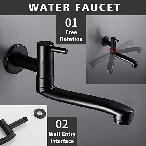 Wall-Mounted Black Cold Water Faucet Washing Machine Mop Pool Garden Taps (31cm) - size: 31cm
