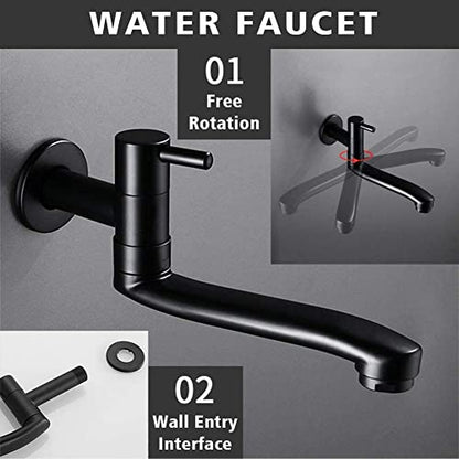 Wall-Mounted Black Cold Water Faucet Washing Machine Mop Pool Garden Taps (31cm) - size: 31cm