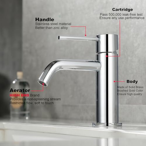 Chrome Bathroom Faucet Single Hole, Single Handle Water Faucet for Bathroom with Pop Up Drain Assembly and Water Faucet Supply Lines - color: Chrome, size: Faucet