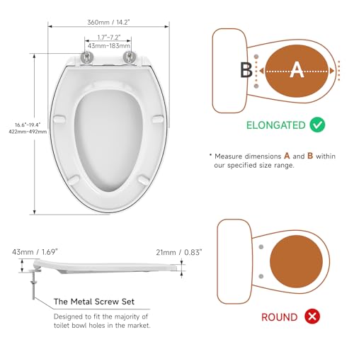Elongated Toilet seat with Buit-in Night Light,Oval Toilet Seat with Soft Slow Close,Oblong Toilet Seat Plastic Replacement