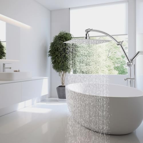 Hibbent All Metal 8'' Rain Shower Head with 16'' Extension Arm, Chrome | cUPC Certified High Pressure Rainfall Showerhead with Solid Brass Adjustable Shower Head Extension Arm, Fixed Showerheads - color: Chrome, style: Square 8''
