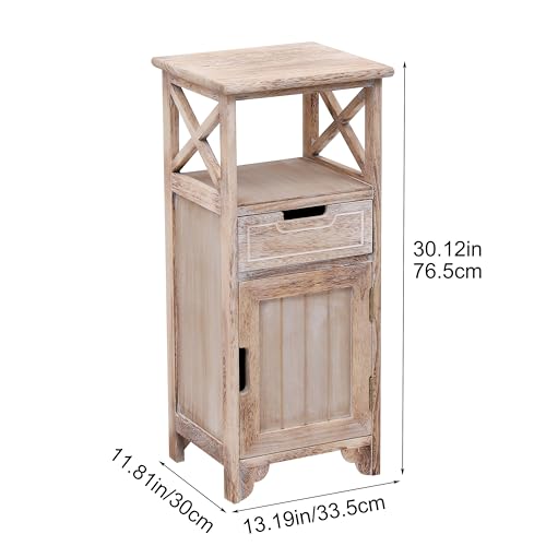 30Inch Fully Assembled Solid Wood Nightstand with Drawer, Distressed White | Solid Wood; Fully Assembled; 30-Inch Tall; Drawer Storage; X-Style Open Shelf; Slim Farmhouse Bathroom Cabinet & End Table - color: Distressed White