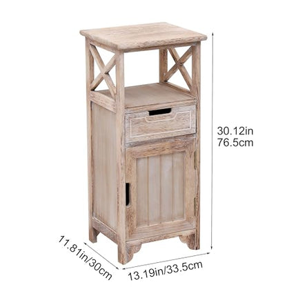 30Inch Fully Assembled Solid Wood Nightstand with Drawer, Distressed White | Solid Wood; Fully Assembled; 30-Inch Tall; Drawer Storage; X-Style Open Shelf; Slim Farmhouse Bathroom Cabinet & End Table - color: Distressed White