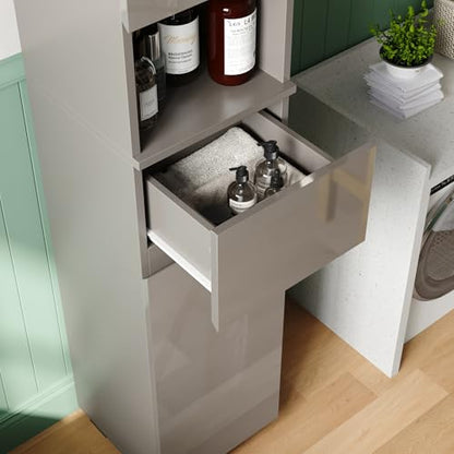 MHOM High Glossy Slim Bathroom Cabinet. 66.9" Tall Storage Cabinet with Drawer and Adjustable Shelves, Narrow Linen Cabinet for Bathroom, Laundry, and Living Room, Grey - color: Grey