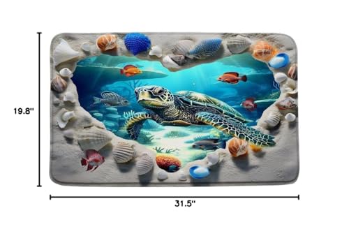 Sea Turtle Bath Mat Bathroom Rug, Ocean Beach Shell Underwater World Tropical Fish Summer Memory Foam Bathroom Kitchen Bedroom Livingroom Soft Floor Rug, 19.8"x31.5" - size: 19.8x31.5 Inch(50x80CM)
