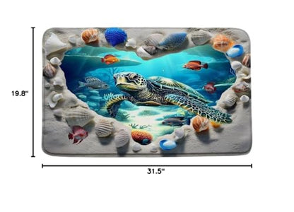 Sea Turtle Bath Mat Bathroom Rug, Ocean Beach Shell Underwater World Tropical Fish Summer Memory Foam Bathroom Kitchen Bedroom Livingroom Soft Floor Rug, 19.8"x31.5" - size: 19.8x31.5 Inch(50x80CM)