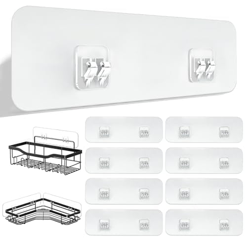 9 Pack Shower Caddy Adhesive Replacement Strips, Heavy Duty Clear Waterproof Sticky Hooks, No Drilling Wall Mount for Shower Shelves, Bathroom Storage, Kitchen Rack & Soap Holder - color: Transparent
