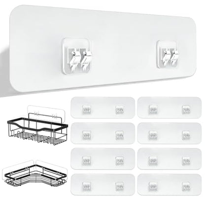 9 Pack Shower Caddy Adhesive Replacement Strips, Heavy Duty Clear Waterproof Sticky Hooks, No Drilling Wall Mount for Shower Shelves, Bathroom Storage, Kitchen Rack & Soap Holder - color: Transparent