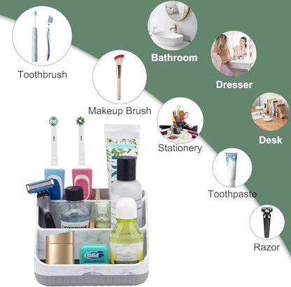 Bathroom Toothbrush Holders,6 Slots,Detachable for Easy Clean, Grey/Marble | Electric Toothbrush, with bamboo divider, drainage hole, BPA-free,bathroom,office,kictchen,vanity countertop organizer - color: Grey Marble/Grey