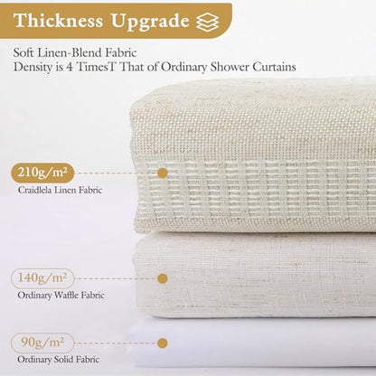 Boho Farmhouse Shower Curtain Set with Tassel, Linen Bohemian French Country Chic Bathroom Shower Curtain Set, Modern Striped Textured Shower Curtain 72x72 - Beige/Cream - color: Beige, size: 72"W x 72"L (Pack of 1)
