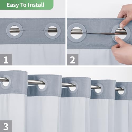 eachope No Hook Slub Textured Shower Curtain with Snap in Liner,Blue,71x80 | Extra Long Hotel Style Fabric with See-Through Top Window, Water Repellent & Washable,for Home, Apt, RV - color: Blue, size: 71"W x 80"L (Pack of 1)