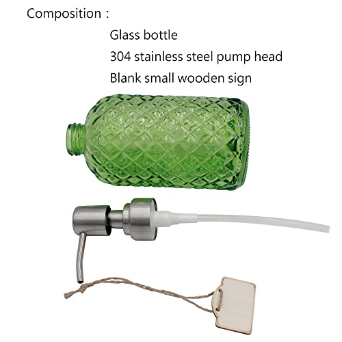 16 oz Diamond Pattern Glass Soap Dispenser, Kitchen and Bathroom Refillable Soap Dispenser with Rust Resistant Stainless Steel Pump for Hand Soap, Lotion Glass Liquid Dispenser(Green-2pack) - color: Green-2pack