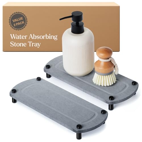 2PCS Absorbing Stone Soap Tray, Quick Dry Diatomaceous Earth Drying Rack | Self-draining, mold-resistant water absorbing soap holder; shower caddy, soap dispenser & sponge organizer, kitchen bathroom. - color: Glacier Gray