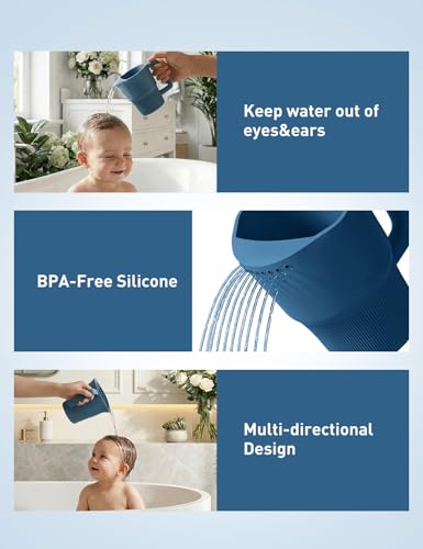 Roslim Silicone Baby Bath Rinse Cup - Shampoo & Body Washing Rinser for Kids & Toddlers, Lightweight Bath Cups for Rinsing Hair, Easy-Grip Handle, Ultra Soft Material (Ocean Blue) - color: Ocean Blue