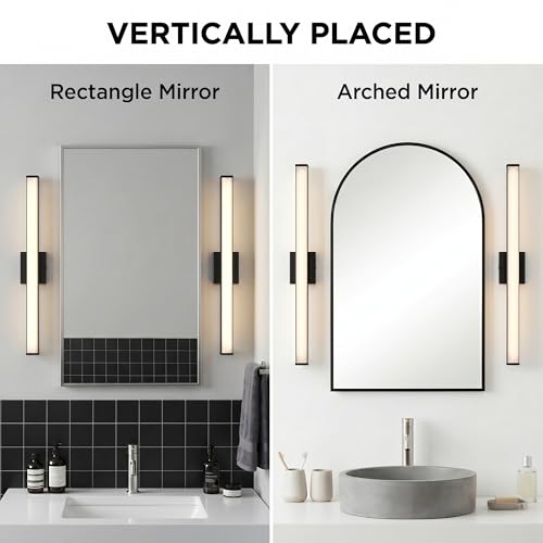 URSOLA 36" Modern LED Bathroom Light Fixtures, Matte Black 3CCT Dimmable Bathroom Vanity Light Over Mirror, Bathroom Vanity Bath Bar Lights with Double Layer Acrylic Shade - color: Matte Black, size: 36inch