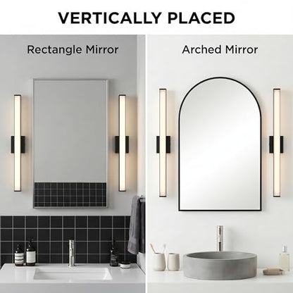 URSOLA 36" Modern LED Bathroom Light Fixtures, Matte Black 3CCT Dimmable Bathroom Vanity Light Over Mirror, Bathroom Vanity Bath Bar Lights with Double Layer Acrylic Shade - color: Matte Black, size: 36inch
