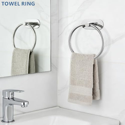 Self-Adhesive Towel Ring, No Drill Stainless Steel Round Hand Towel Holder, Rustproof Waterproof Towel Hanger with Strong Sticky Base, Modern Wall-Mounted Towel Loop for Bathroom Kitchen (Chrome) - color: Chrome