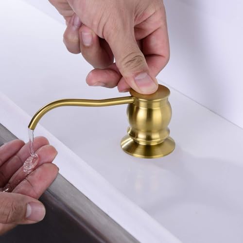 Built in Deck Mount Liquid Lotion Kitchen Countertop Metal Soap Dispenser, Brushed Gold Brass Dispenser Pump with 47.2" Silicone Long Tube for 0.79 "- 1.38" High Capacity Bottle Mouths - color: Brushed Gold, size: With Hose