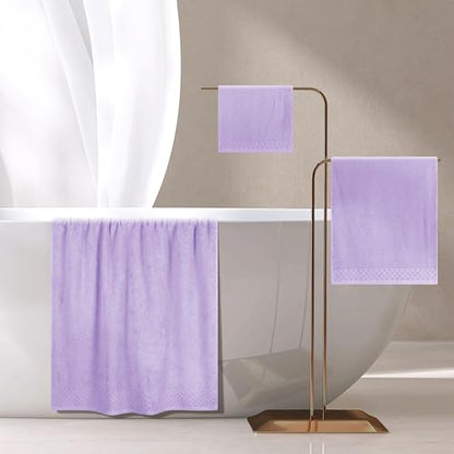 MyOwn Ultra Soft 3 Pack Cotton Towel Set, Contains a Bath Towels 28x55 inch, a Hand Towels 16x24 inch & a Wash Coths 12x12 inch, Ideal Everyday use, Compact & Lightweight - Purple - color: Purple, size: 3 Pack Set