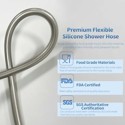 TRIPHIL Kink-free Silicone Shower Hose, 118" Extra Long Flexible Handheld Shower Head Hose Replacement, Anti-Explosion Long Last for RV with Brass Insert and Nut, Brushed Nickel - color: Brushed Nickel, size: 118 Inch