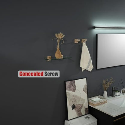JQK Bathroom Glass Shelf, Tempered Glass Shower Storage 12 by 5 inches, 304 Stainless Steel Champagne Bronze Wall Mount, TGS201L12-CB - color: Champagne Bronze, size: 12 Inch