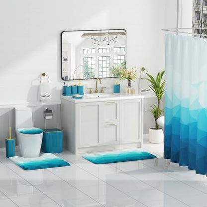 XLHOMO Bathroom Accessory Set - 26PC Bathroom Shower Curtain and Rug Set, Bathroom Accessories Set, Teal Bathroom Set with Trash Can, Toilet Brush, Qtip Holder & Soap Dispenser - style: Teal
