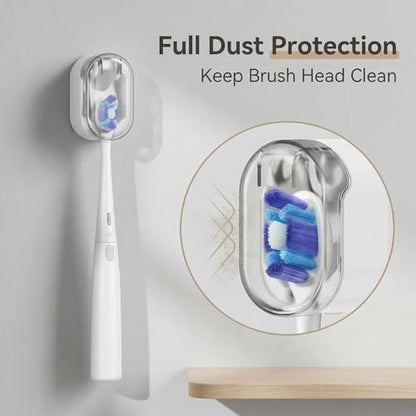 Wall Mounted Toothbrush Holder 4 Pack, with Cover for Bathroom | Automatic Opening & Closing, Dustproof & Waterproof, Self Adhesive, No Drilling, ABS Material, for Family Toothbrush Storage - size: 4-Pack