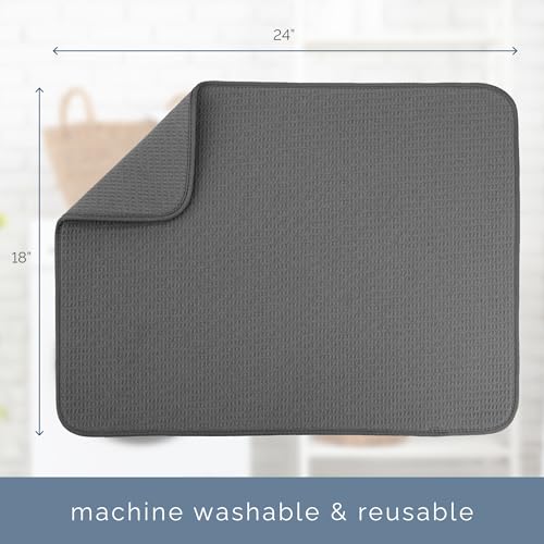 S&T INC. Dish Drying Mat, 18" x 24", XL, Charcoal Grey | Absorbent Microfiber, Extra Large Kitchen Counter Mat for Dishes, Utensils, Pots and Pans, Machine Washable - size: 18" x 24"