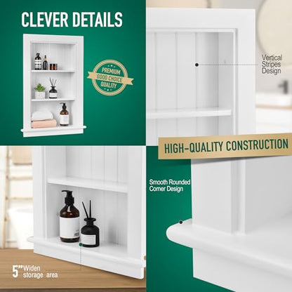 14 x 24 Medicine Cabinet Recessed, Wall Niche, Bathroom Wall Cabinet, 3-Tier, Between Studs Shelving for Drywall, White - color: Chole, size: 14x24