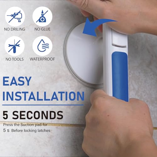 2pack 12inch Shower Grab Bar with Large Suction Cups, No Drill Bathroom Safety Handle, Non Slip ABS Grip Support Bar for Seniors, Elderly, Shower and Bathtub(Blue) - color: Blue