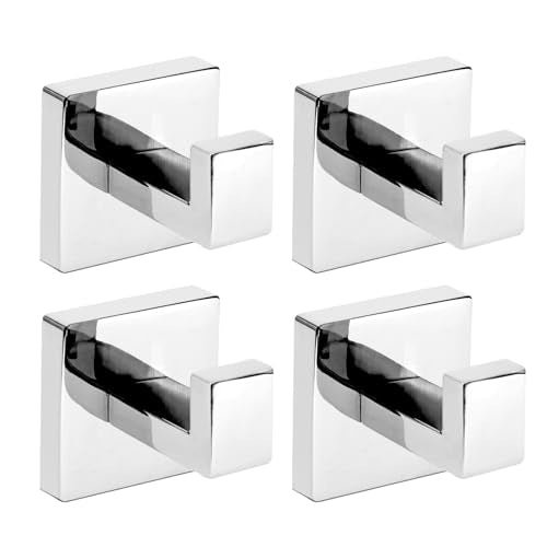 IBosins 4-Pack Towel Hooks Hand Towel Holder Bathroom Robe Hanger Coat Hook | Polished Chrome Square Bath Towel Hook Wall Mount Heavy Duty Stainless Steel Hat Hook for Living Room Bedroom Kitchen Closet - color: Polished Chrome