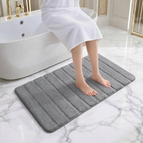 Luxury Long Bathroom Rugs Runner 24x48 Inch Bath Rug Non Slip, Grey | Thick Soft and Absorbent Microfiber Bath Mat, Rubber Backing Striped Rug Carpets, Machine Washable Plush Mats - color: Grey, size: 24" X 48"