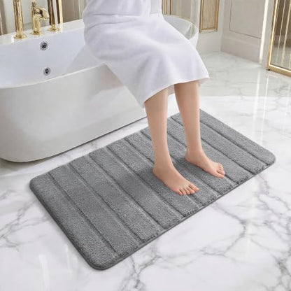 Luxury Long Bathroom Rugs Runner 24x48 Inch Bath Rug Non Slip, Grey | Thick Soft and Absorbent Microfiber Bath Mat, Rubber Backing Striped Rug Carpets, Machine Washable Plush Mats - color: Grey, size: 24" X 48"