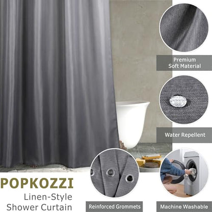 Grey Shower Curtain for Bathroom: Water Repellent Quick Dry - 84"Lx72"W | Striped Textured Linen Style 84 IN Extra Long Polyester Fabric Bath Curtain, Simple Elegant Lightweight Washable Semi-Sheer - color: Dark Grey, size: 72"W x 84"L (Pack of 1)