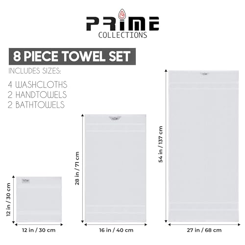 Ultra Soft Luxury Bath Towel Set 8 Piece Towels 600 GSM 2 Bath Towels 2 Hand Towels and 4 Washcloths Towel Sets, Viscose Made from Bamboo (White, 8) - color: White